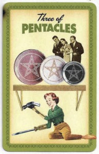 the housewives tarot threes pentacles upright